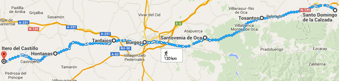 Itinéraire depuis Santo Domingo de la Calzada jusqu’à Itero de Castilla (9ème semaine).