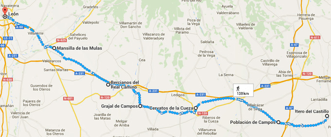 Itinerary from Itero del Castillo to León (10th week).