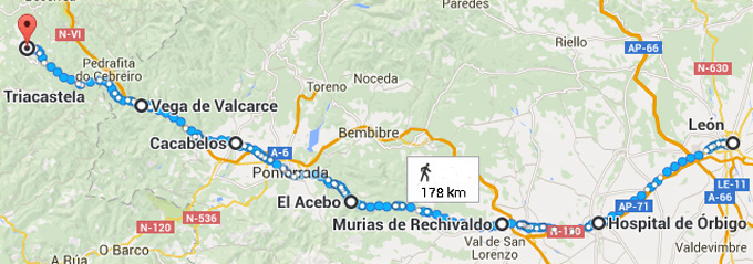 Itinéraire depuis León jusqu’à Triacastela (11ème semaine).